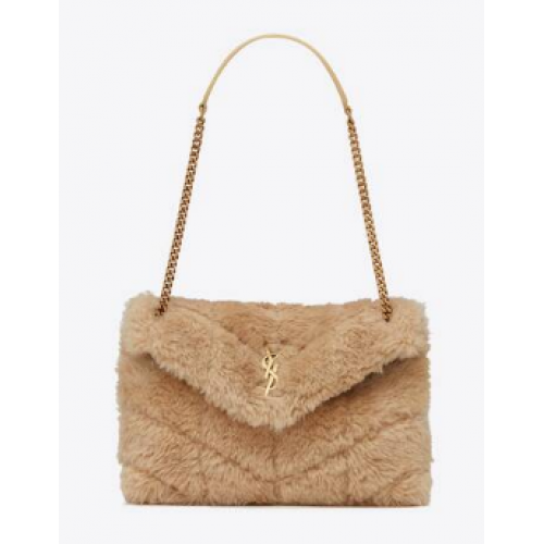 Yves Saint Laurent PUFFER BAG AUS MERINO SHEARLING UND LAMMLEDER 179540 NATURBEIGE