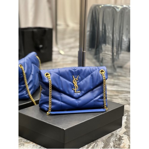 Yves Saint Laurent PUFFER KLEINE KETTENTASCHE AUS GESTEPPTEM LAMMLEDER 5774761 blau