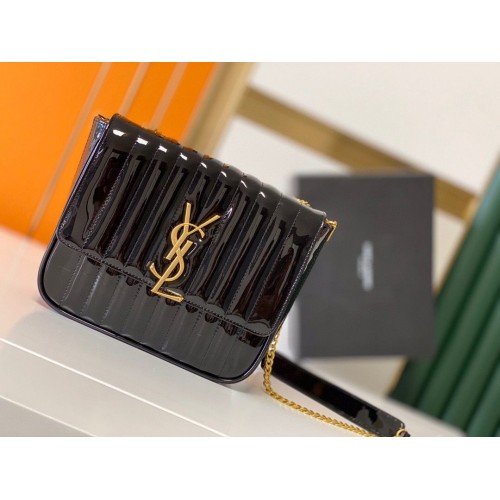 Yves Saint Laurent Lack Original Leder Große Vicky Tasche 532595 Schwarz