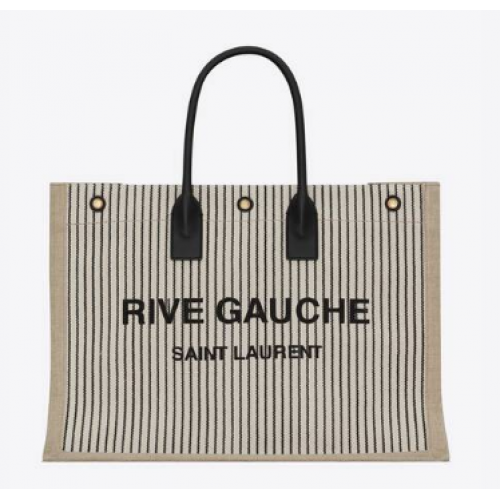 Yves Saint Laurent RIVE GAUCHE TOTE BAG AUS LEINEN UND GLATTEM LEDER 499290