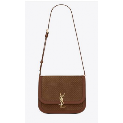Yves Saint Laurent SOLFERINO MITTELGROSSE TASCHE AUS LEDER UND GEFLOCHTENEM WILDLEDER-DRUCK 02525 HELLBRAUN