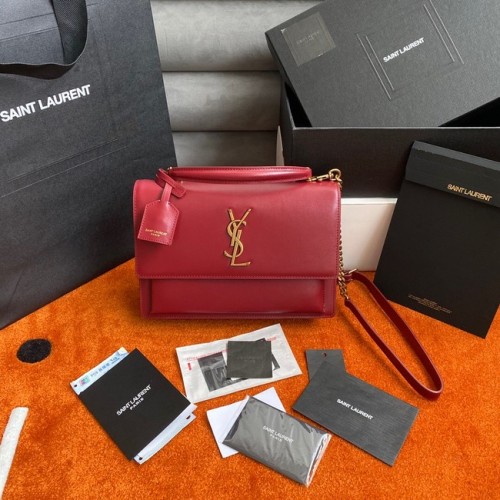 Yves Saint Laurent SUNSET MITTLERE KETTENTASCHE AUS GLATTEM LEDER 442906 ROT