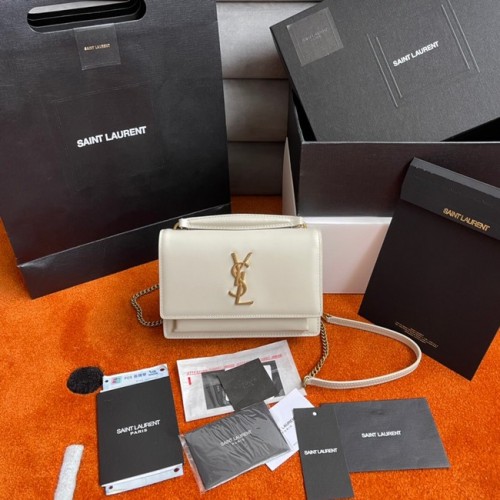 Yves Saint Laurent SUNSET MITTLERE KETTENTASCHE AUS GLATTEM LEDER 442906 weiß