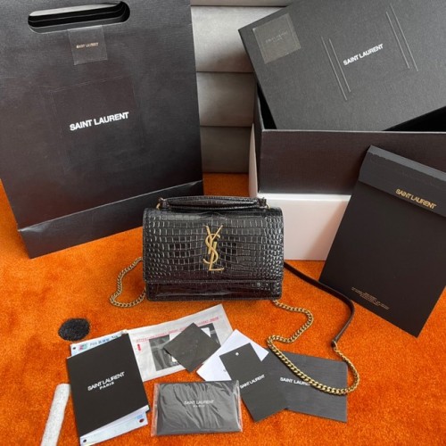 Yves Saint Laurent KLEINE KETTENTASCHE SUNSET AUS GLÄNZENDEM LEDER MIT KROKODILPRÄGUNG Y533036A SCHWARZ