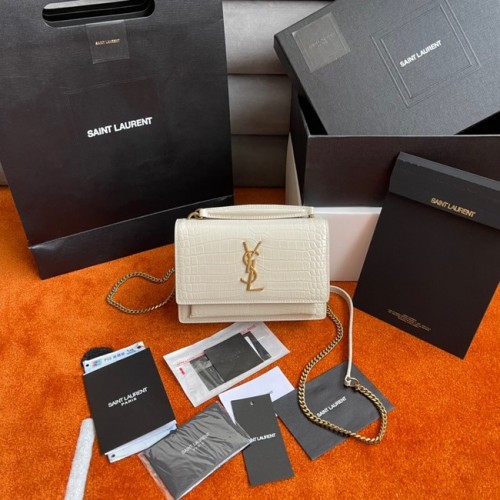 Yves Saint Laurent SUNSET KLEINE KETTENTASCHE AUS LEDER MIT KROKODILPRÄGUNG Y533036b WEISS