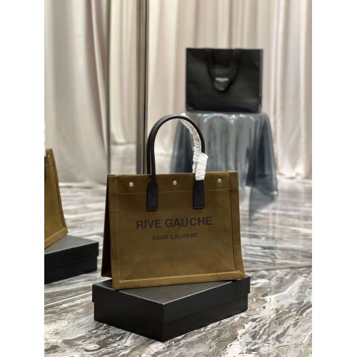 Yves Saint Laurent Einkaufstasche aus TWEED UND LAMMLEDER Y677943 Militärgrün