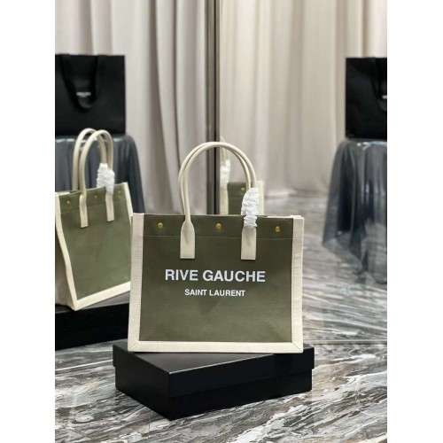 Yves Saint Laurent Einkaufstasche aus TWEED UND LAMMLEDER Y677943 grün&weiß