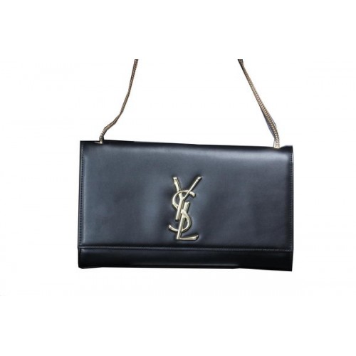 Yves Saint Laurent Mini-Schultertasche aus glattem Leder mit Monogramm Y009 Schwarz