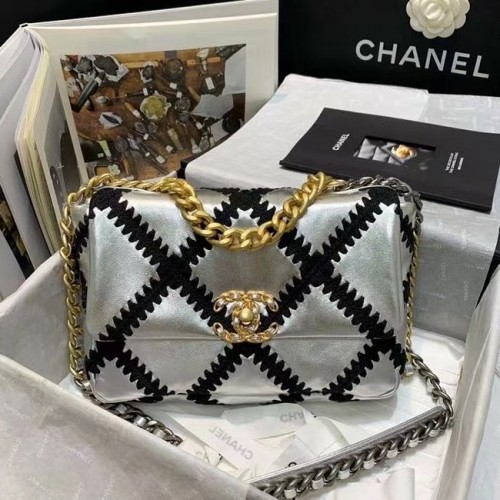 Chanel 19 Überschlagtasche AS1160 Silber Schwarz