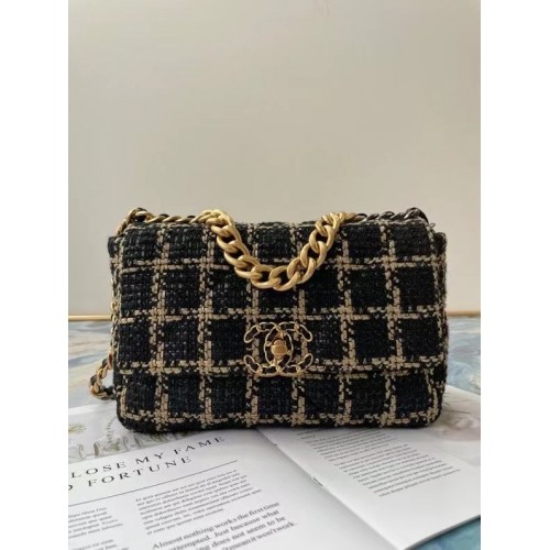 Chanel 19 Überschlagtasche Tweed AS1160 AS1161 AS1162 schwarz