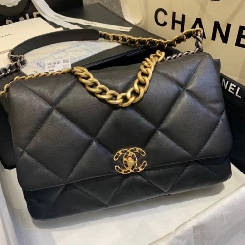 Chanel 19 große Überschlagtasche AS1162 schwarz