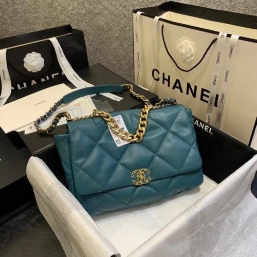 Chanel 19 große Überschlagtasche AS1162 blau