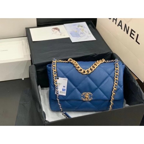 Chanel 19 große Überschlagtasche AS1162 dunkelblau