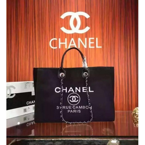 Chanel Medium Canvas Tote Einkaufstasche Schwarz