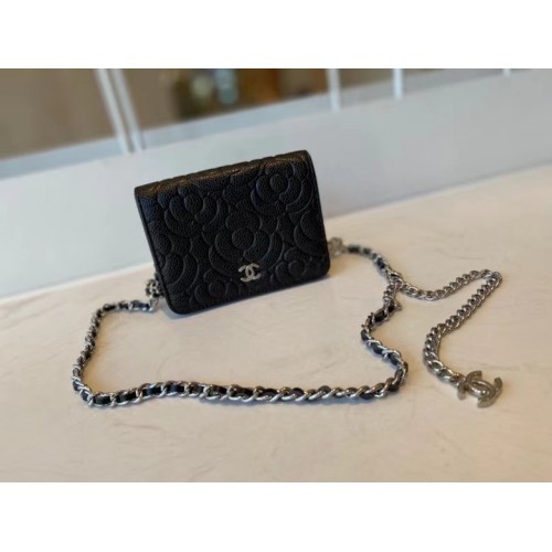 Chanel Classic Clutch mit Kette Lammleder Goldfarbenes Metall AP3318 schwarz