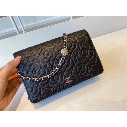 Chanel Classic Clutch mit Kette Lammleder silberfarbenes Metall AP3317 schwarz