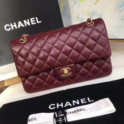 Chanel klassische Handtasche Lammleder gold Metall A01112 Burgund