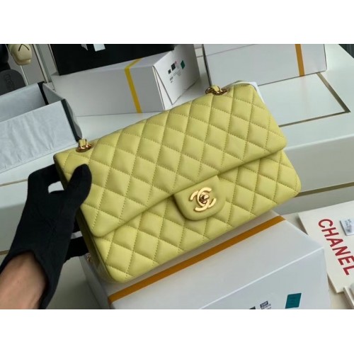 Chanel klassische Handtasche Lammleder gold Metall A01112 Zitrone