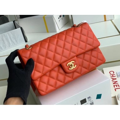 Chanel klassische Handtasche Lammleder gold Metall A01112 rot