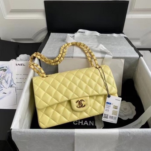 Chanel klassische Handtasche Lammleder gold Metall A01112 gelb