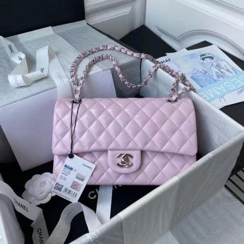Chanel klassische Handtasche Lammleder silber Metall A01112 rosa