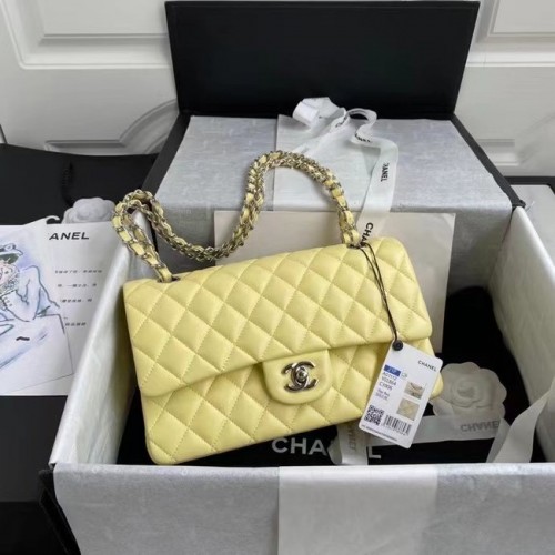Chanel klassische Handtasche Lammleder silber Metall A01112 gelb