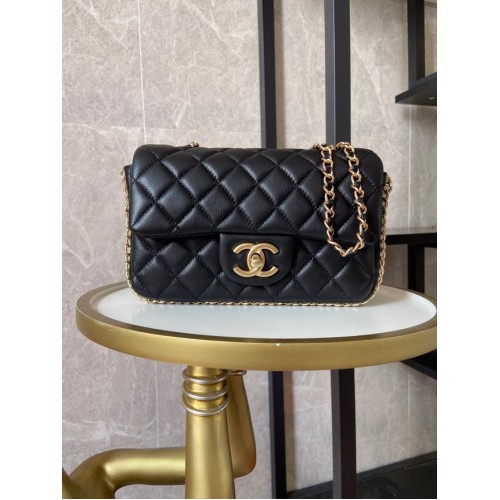 Chanel klassische Handtasche Lammleder & Imitationsperlen Gold Metall AS1740 schwarz