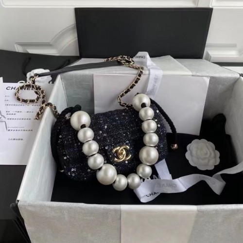 Chanel Überschlagtasche Tweed 0593 schwarz