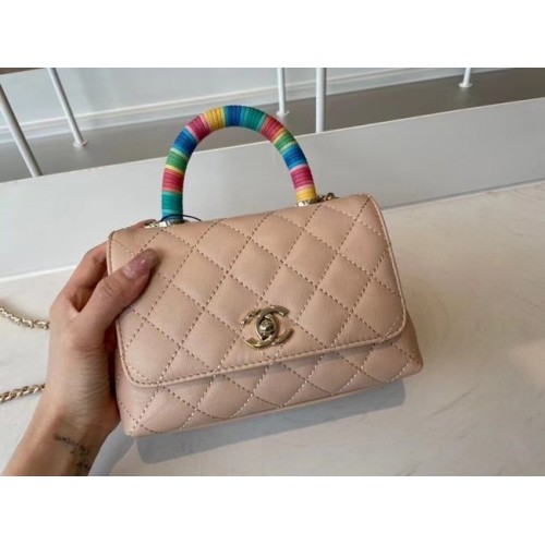 Chanel Mini-Überschlagtasche mit Griff oben AS2215 Apricot
