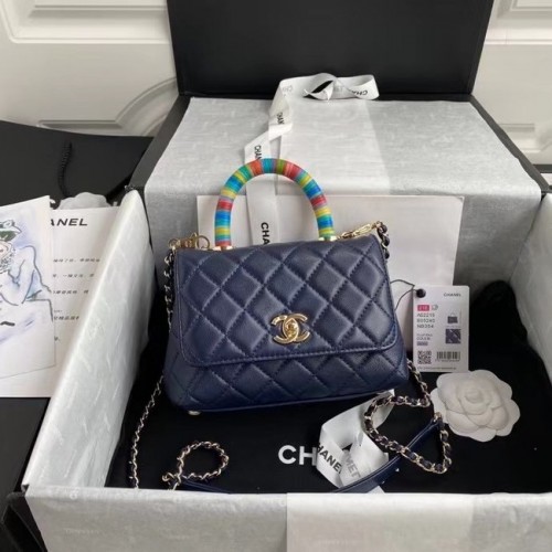 Chanel Mini-Überschlagtasche mit Top-Griff AS2215 Marineblau
