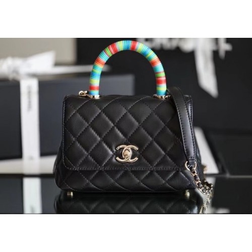 Chanel Mini-Überschlagtasche mit Top-Griff AS2215 schwarz