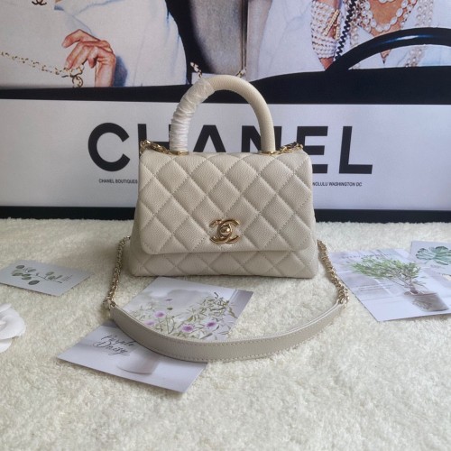 Chanel Mini-Überschlagtasche mit Top-Griff AS2215 Creme