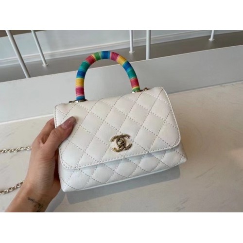 Chanel Mini-Überschlagtasche mit oberem Griff AS2215 weiß